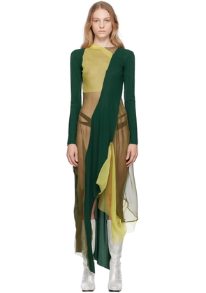 Paula Canovas Del Vas Yellow & Green Paneled Midi Dress