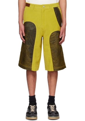 Andersson Bell Khaki & Yellow Paneled Shorts