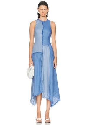 NICHOLAS Thalassa Patchwork Fringe Dress in Sky Mix - Blue. Size 0 (also in 2, 6, 8).