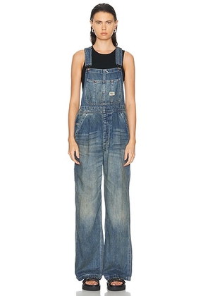 R13 Damon Overall in Weber Linen Indigo - Blue. Size L (also in M, S, XS).