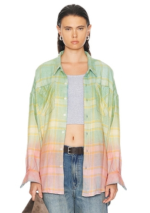 R13 Drop Neck Workshirt in Pastel Plaid - Green. Size L (also in M, S, XS).