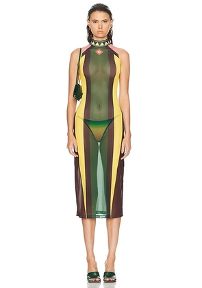 Casablanca Printed Mesh Dress in Motor - Green. Size L (also in M, S, XS).