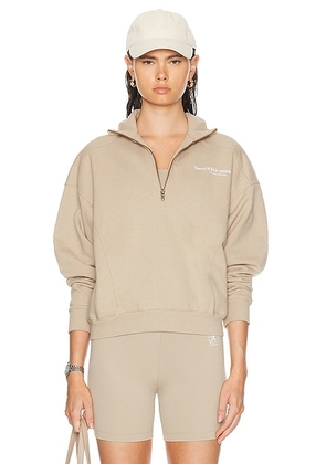 Sporty & Rich Athletic Club Quarter Zip Sweatshirt in Elephant & White - Taupe. Size L (also in M, S, XS).