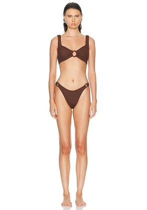 Hunza G Hallie Bikini Set in Metallic Chocolate - Chocolate. Size all.