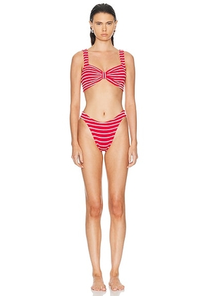 Hunza G Bonnie Bikini Set in Red & White Stripe - Red. Size all.
