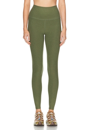 Beyond Yoga Spacedye Caught In The Midi High Waisted Legging in Moss Green Heather - Sage. Size L (also in M, XS).