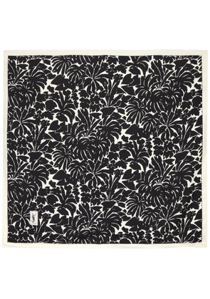 Saint Laurent Floral and Logo-print Silk Scarf - Black / White / Grey