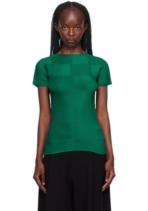 ISSEY MIYAKE Green Checkered Pleats T-Shirt