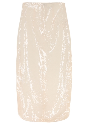A. W.A. K.E Mode Sheer Sequin Midi Skirt - Ivory - 38 (UK10 / S)