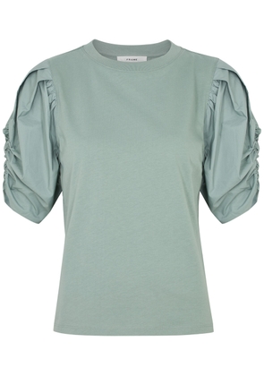 Frame Puff-sleeve Cotton T-shirt - Sage - L (UK14 / L)