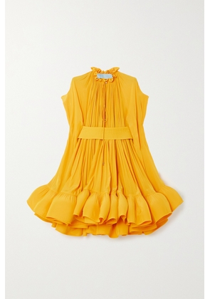 Lanvin - Cape-effect Belted Charmeuse Mini Dress - Yellow - FR34,FR36,FR38,FR40,FR42,FR44,FR46