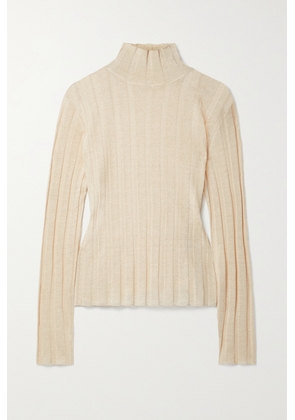 The Row - Daxy Ribbed Linen And Silk-blend Turtleneck Top - Cream - x small,small,medium,large,x large