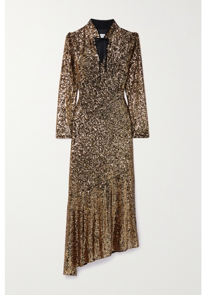 Cefinn - Jacquetta Asymmetric Cutout Sequined Tulle Midi Dress - Gold - UK 6,UK 8,UK 10,UK 12,UK 14,UK 16