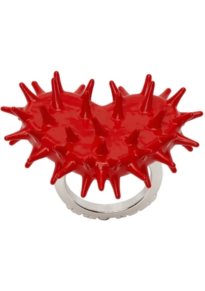 HUGO KREIT Silver & Red Spiky Heart Ring