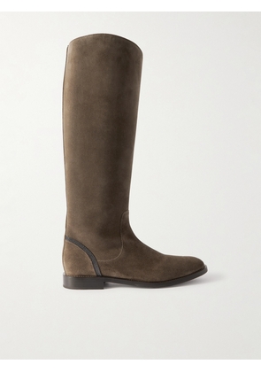 Brunello Cucinelli - Bead-embellished Suede Knee Boots - Brown - IT36,IT37,IT37.5,IT38,IT38.5,IT39,IT39.5,IT40,IT41