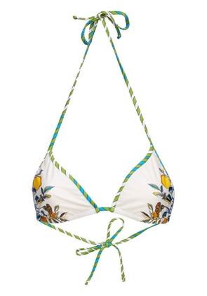 La DoubleJ floral-print halterneck bikini top - White