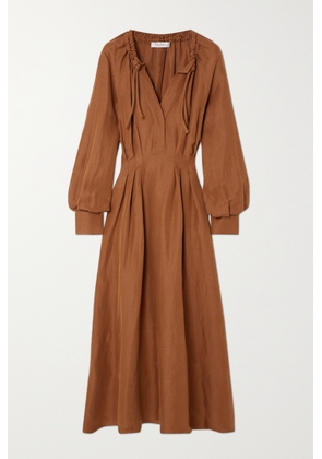 Max Mara - Drina Linen And Silk-blend Midi Dress - Brown - UK 4,UK 6,UK 8,UK 10,UK 12,UK 14,UK 16,UK 18