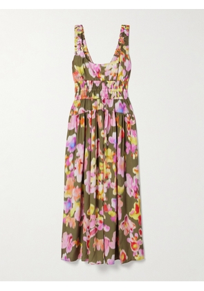 La Ligne - Candace Shirred Printed Silk-habotai Maxi Dress - Multi - x small,small,medium,large,x large