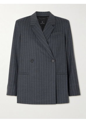 Anine Bing - Kaia Oversized Double-breasted Pinstriped Flannel Blazer - Gray - x small,small,medium,large,x large