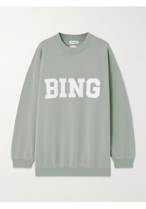 Anine Bing - Tyler Oversized Embroidered Cotton-jersey Sweatshirt - Green - x small,small,medium,large