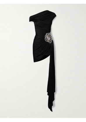 David Koma - Off-the-shoulder Draped Embellished Jersey Mini Dress - Black - UK 6,UK 8,UK 10,UK 12