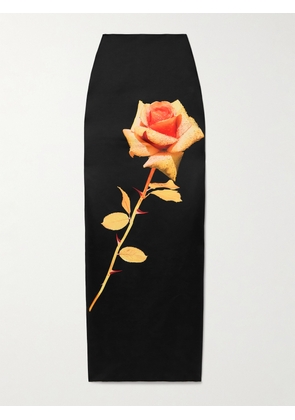 David Koma - Floral-print Duchesse-satin Maxi Skirt - Black - UK 6,UK 8,UK 10,UK 12,UK 14
