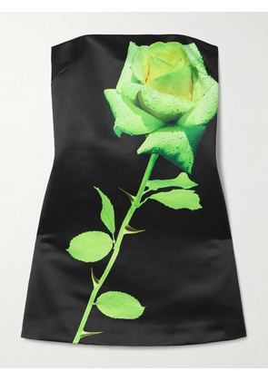 David Koma - Strapless Floral-print Duchesse-satin Mini Dress - Black - UK 6,UK 8,UK 10,UK 12