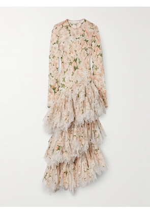 Zimmermann - Natura Asymmetric Tulle-trimmed Floral-print Linen And Silk-blend Maxi Dress - Cream - 0,1,2