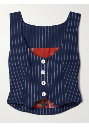 ALIX OF BOHEMIA - Mossie Pinstripe Cotton-canvas Vest - Blue - x small,small,medium,large,x large