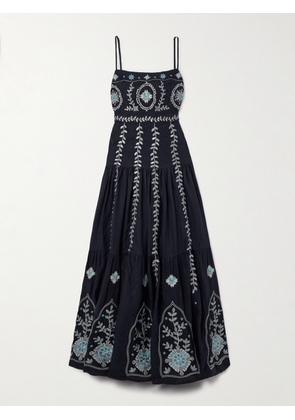 Agua by Agua Bendita - Lima Relicario Embroidered Linen Maxi Dress - Black - x small,small,medium,large,x large