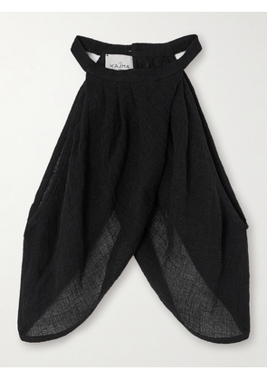 Le Kasha - Alger Draped Linen-gauze Top - Black - One size