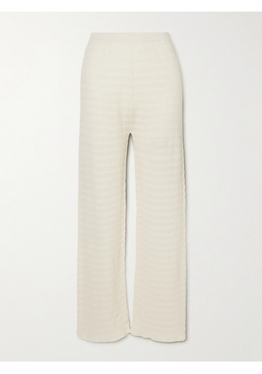 Lauren Manoogian - Smocked Textured Pima Cotton-blend Flared Pants - Ecru - 1,2,3