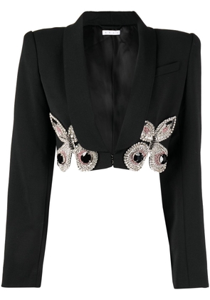 AREA crystal-embellished cropped wool blazer - Black