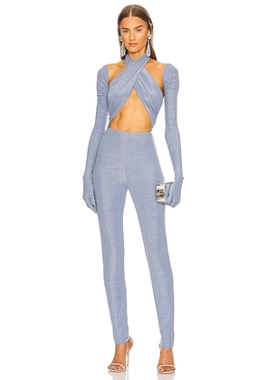 Kim Shui Glitter Wrap Jumpsuit in Blue. Size M, S, XL, XS.