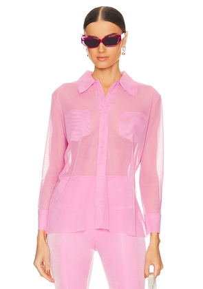 Norma Kamali Shirt with Faux Pockets in Pink. Size S.
