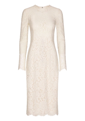 Dolce & Gabbana floral-lace long-sleeve midi dress - White