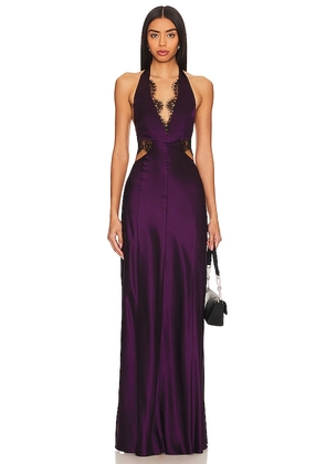 NICHOLAS Kylie Lace Cutout Gown in Purple. Size 2, 8.