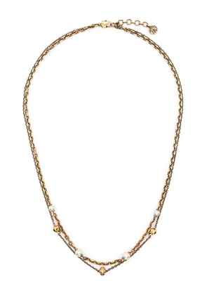 Alexander McQueen skull and pearl charm layered necklace - Gold