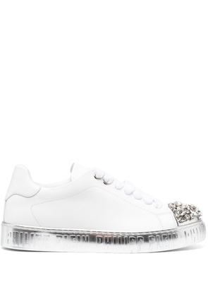 Philipp Plein crystal-embellished lace-up leather sneakers - White