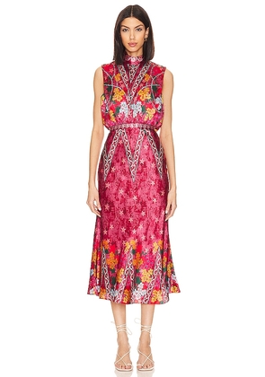 SALONI Fleur Midi Dress in Red. Size 2.