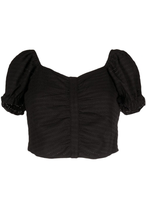 tout a coup embroidered ruched cropped blouse - Black