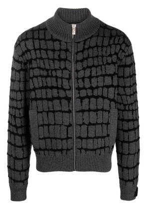 Versace crocodile-jacquard zip-up sweatshirt - Grey