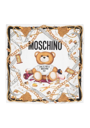 Moschino Toy Bear print silk scarf - White