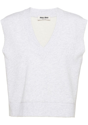 Miu Miu embroidered-logo V-neck sleeveless sweatshirt - White
