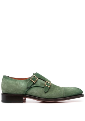 Santoni suede double-buckle shoes - Green