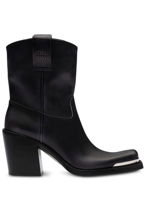 Miu Miu square-toe leather booties - Black