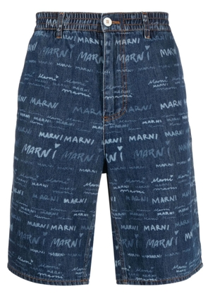 Marni logo-print denim shorts - Blue