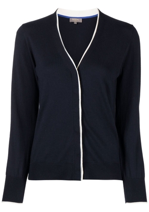 N.Peal contrasting-border cotton-cashmere cardigan - Blue