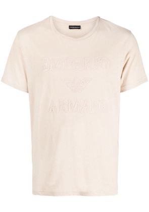 Emporio Armani logo-embroidery crew-neck T-shirt - Brown