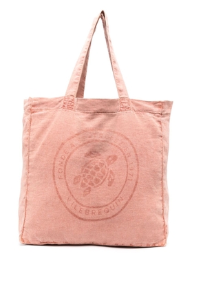 Vilebrequin logo-print linen tote bag - Orange